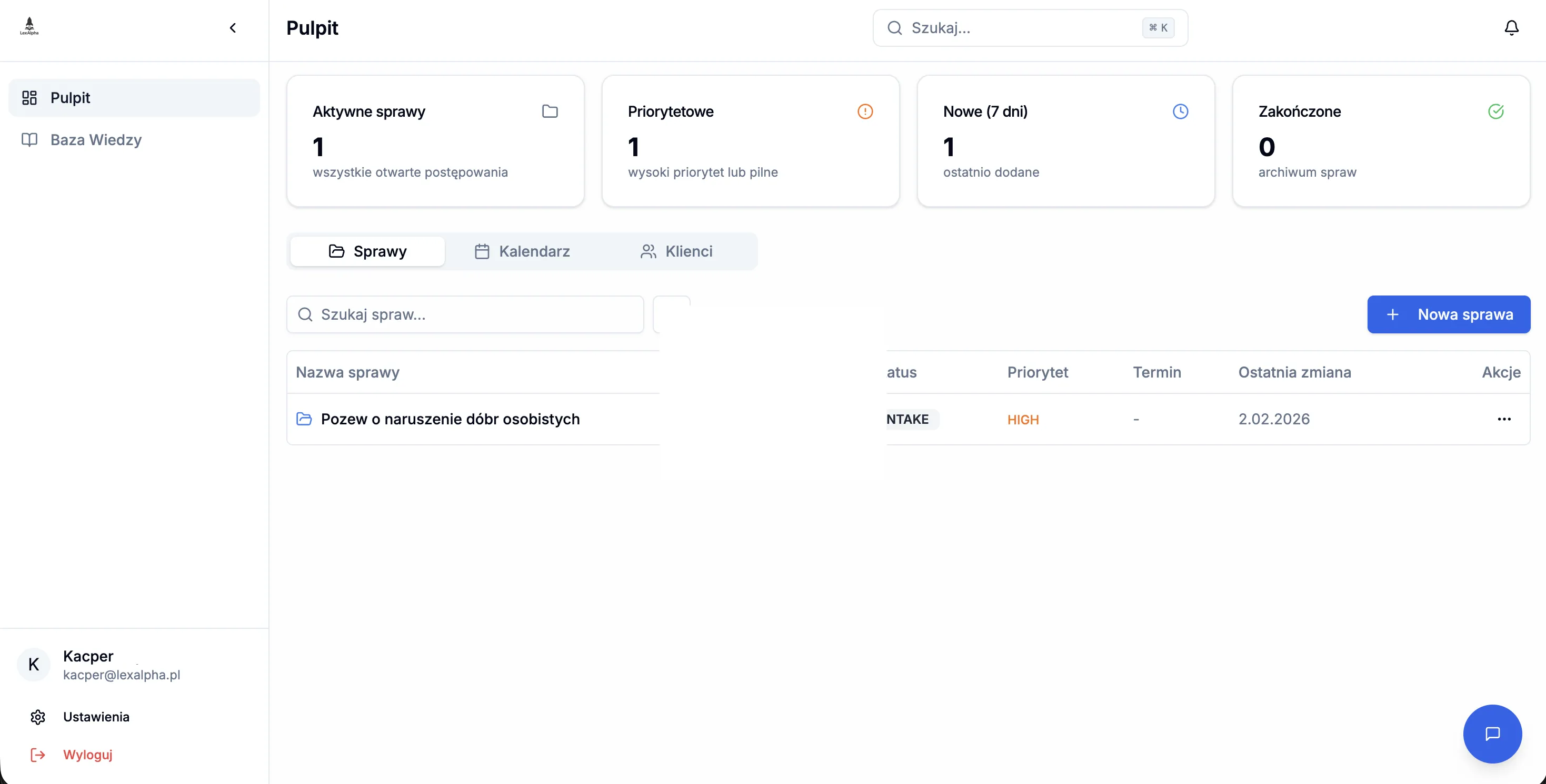 LexAlpha - Interfejs aplikacji